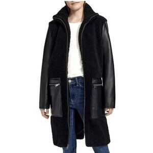 Marc NY Andrew Marc Sz XL Black Coat Tunis Faux Sherpa Midi Jacket NWT